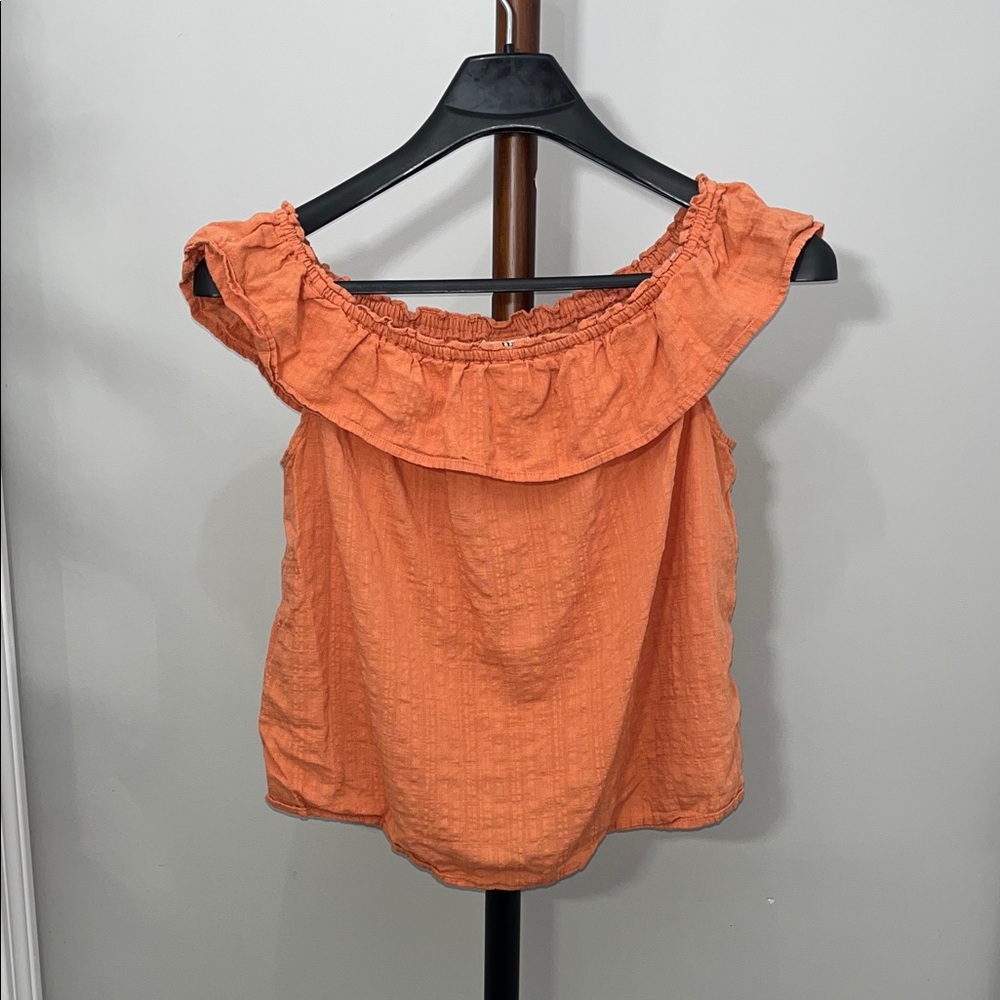 a.n.a Orange Ruffle Off-Shoulder Blouse